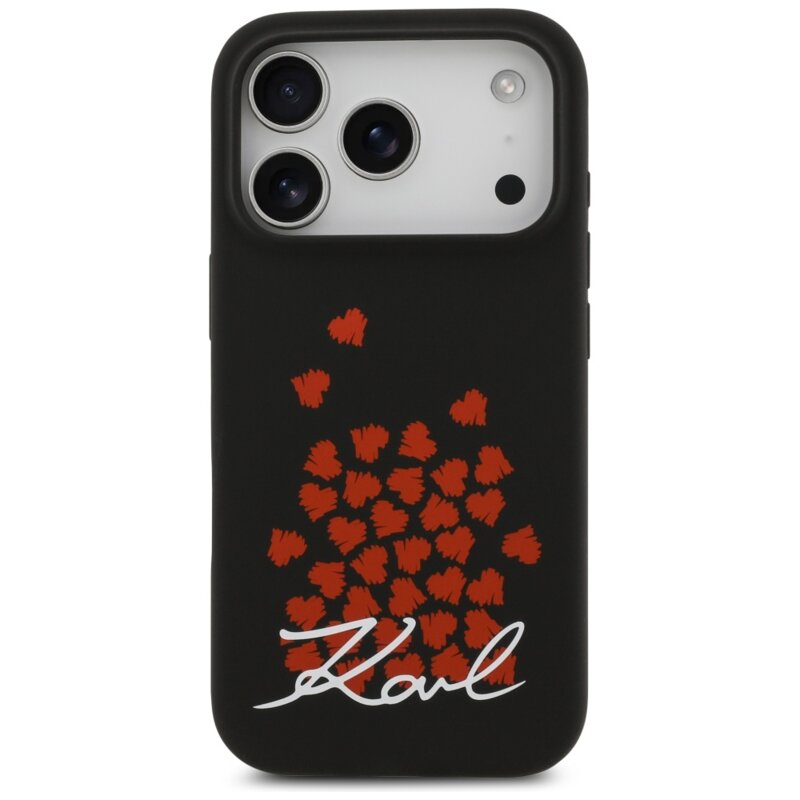 Husa Karl Lagerfeld iPhone 17 Pro Silicone Heart Sign Logo MagSafe, negru, KLHMP17LSMHBKSOK