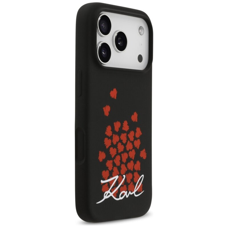 Husa Karl Lagerfeld iPhone 17 Pro Silicone Heart Sign Logo MagSafe, negru, KLHMP17LSMHBKSOK