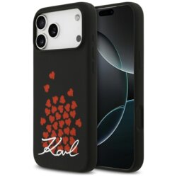 Husa Karl Lagerfeld iPhone 17 Pro Max Silicone Heart Sign Logo MagSafe, negru, KLHMP17XSMHBKSOK