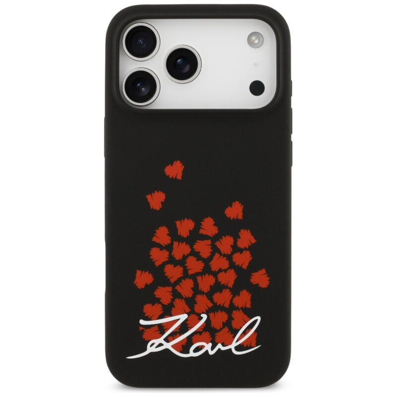 Husa Karl Lagerfeld iPhone 17 Pro Max Silicone Heart Sign Logo MagSafe, negru, KLHMP17XSMHBKSOK