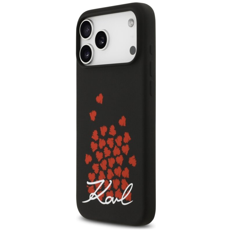 Husa Karl Lagerfeld iPhone 17 Pro Max Silicone Heart Sign Logo MagSafe, negru, KLHMP17XSMHBKSOK