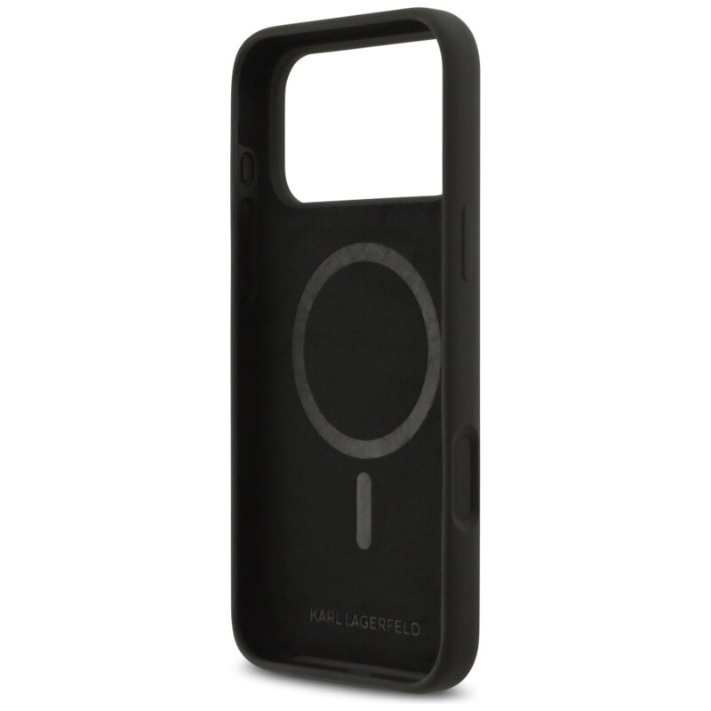 Husa Karl Lagerfeld iPhone 17 Pro Max Silicone Heart Sign Logo MagSafe, negru, KLHMP17XSMHBKSOK