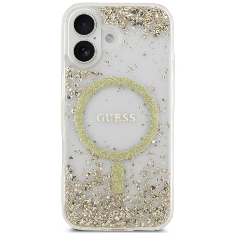Husa originala Guess iPhone 17 Resin Bottom Glitter MagSafe, auriu, GUHMP17SRGRGED