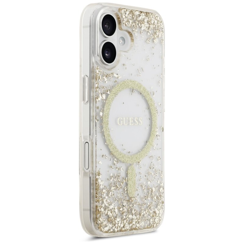 Husa originala Guess iPhone 17 Resin Bottom Glitter MagSafe, auriu, GUHMP17SRGRGED