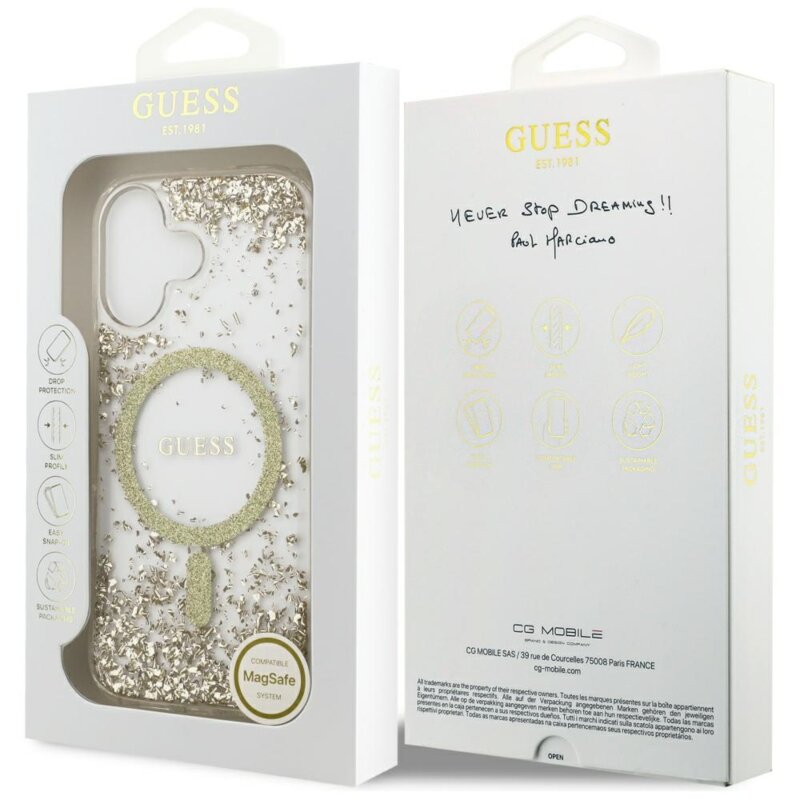 Husa originala Guess iPhone 17 Resin Bottom Glitter MagSafe, auriu, GUHMP17SRGRGED