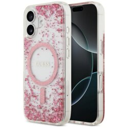 Husa originala Guess iPhone 17 Resin Bottom Glitter MagSafe, roz, GUHMP17SRGRGEP