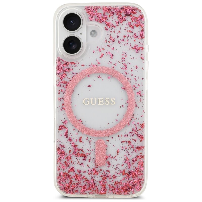 Husa originala Guess iPhone 17 Resin Bottom Glitter MagSafe, roz, GUHMP17SRGRGEP