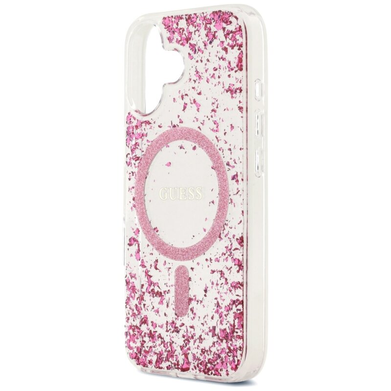 Husa originala Guess iPhone 17 Resin Bottom Glitter MagSafe, roz, GUHMP17SRGRGEP