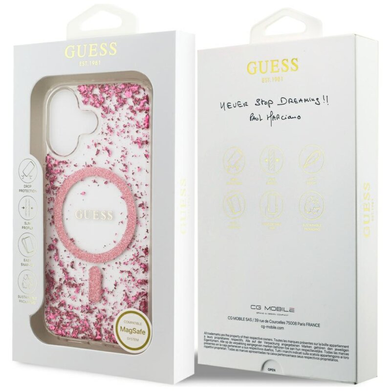 Husa originala Guess iPhone 17 Resin Bottom Glitter MagSafe, roz, GUHMP17SRGRGEP