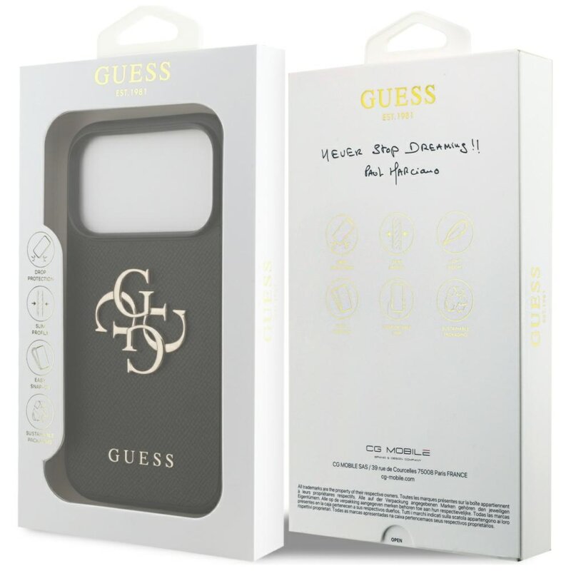 Husa originala Guess iPhone 17 Pro Hardcase 4G Grained Big and Classic Logo, negru, GUHCP17LPGT4MBK