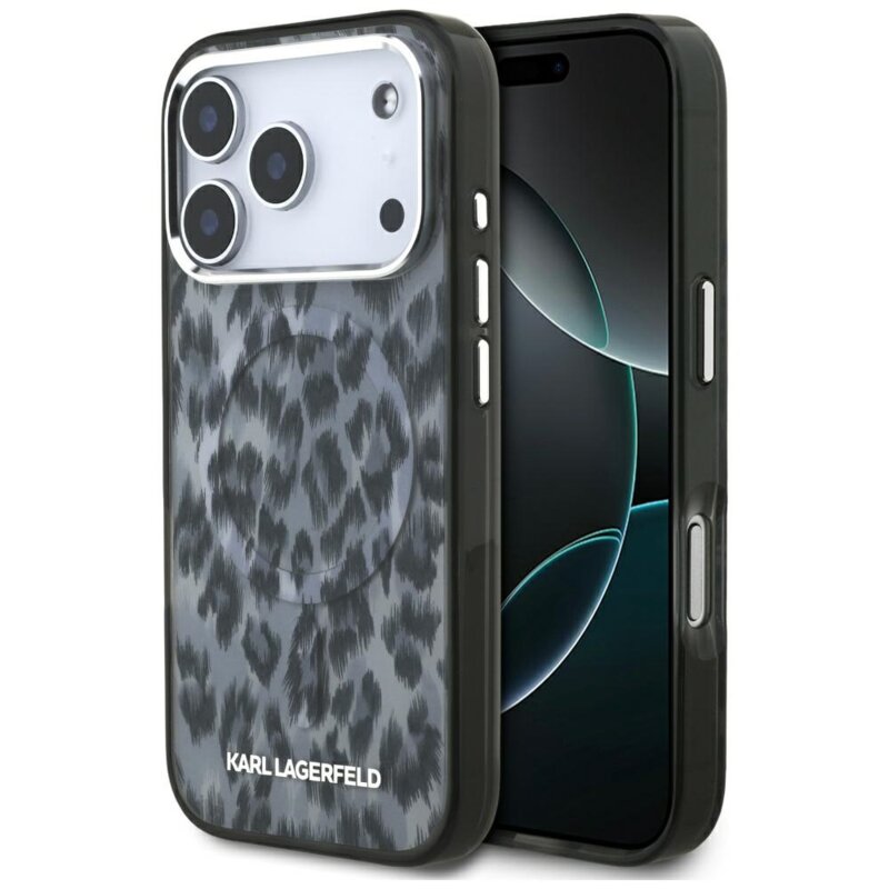 Husa iPhone 17 Pro Karl Lagerfeld IML Leopard Pattern MagSafe, negru, KLHMP17LHDLEOICK