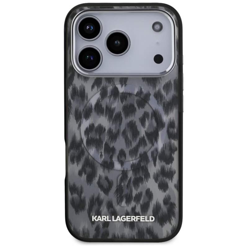 Husa iPhone 17 Pro Karl Lagerfeld IML Leopard Pattern MagSafe, negru, KLHMP17LHDLEOICK