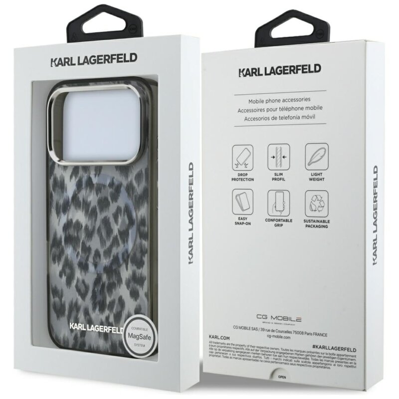 Husa iPhone 17 Pro Karl Lagerfeld IML Leopard Pattern MagSafe, negru, KLHMP17LHDLEOICK