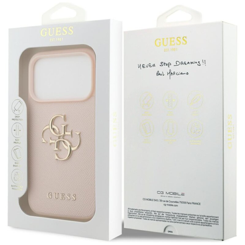 Husa originala Guess iPhone 17 Pro Hardcase 4G Grained Big and Classic Logo, roz, GUHCP17LPGT4MBP