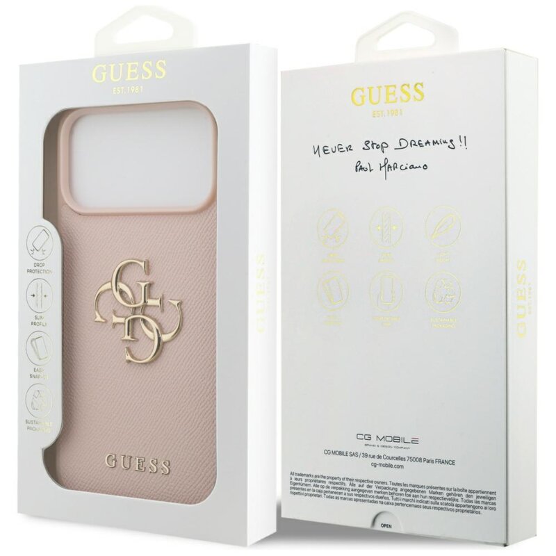Husa originala Guess iPhone 17 Pro Max Hardcase 4G Grained Big and Classic Logo, roz, GUHCP17XPGT4MBP