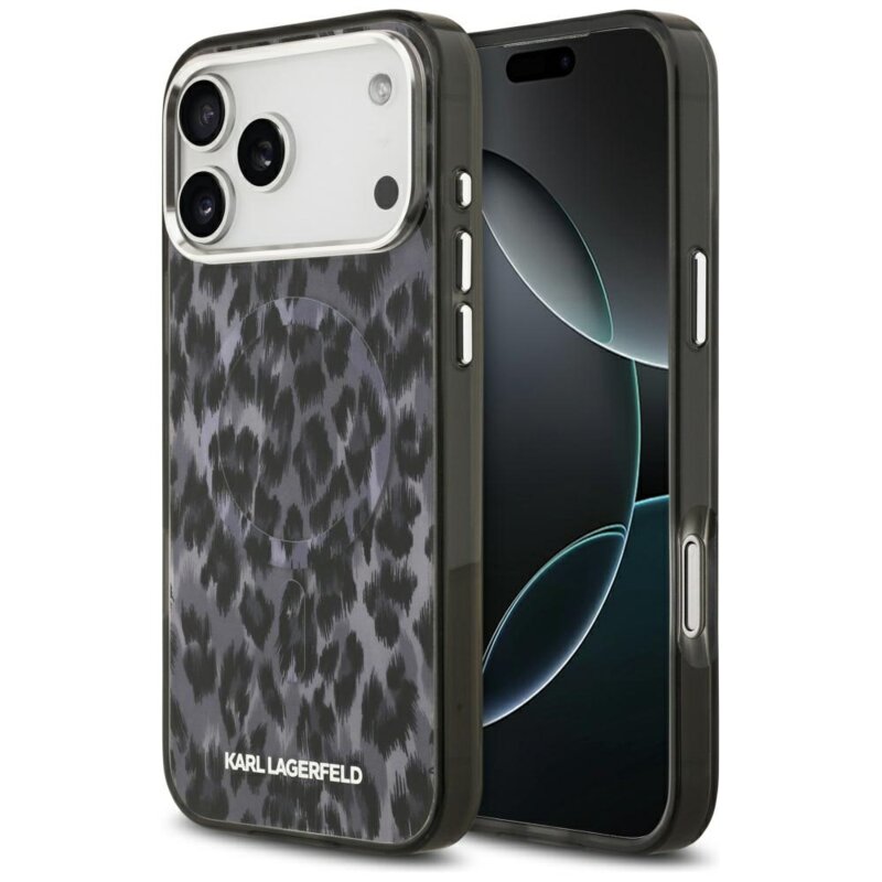 Husa iPhone 17 Pro Max Karl Lagerfeld IML Leopard Pattern MagSafe, negru, KLHMP17XHDLEOICK