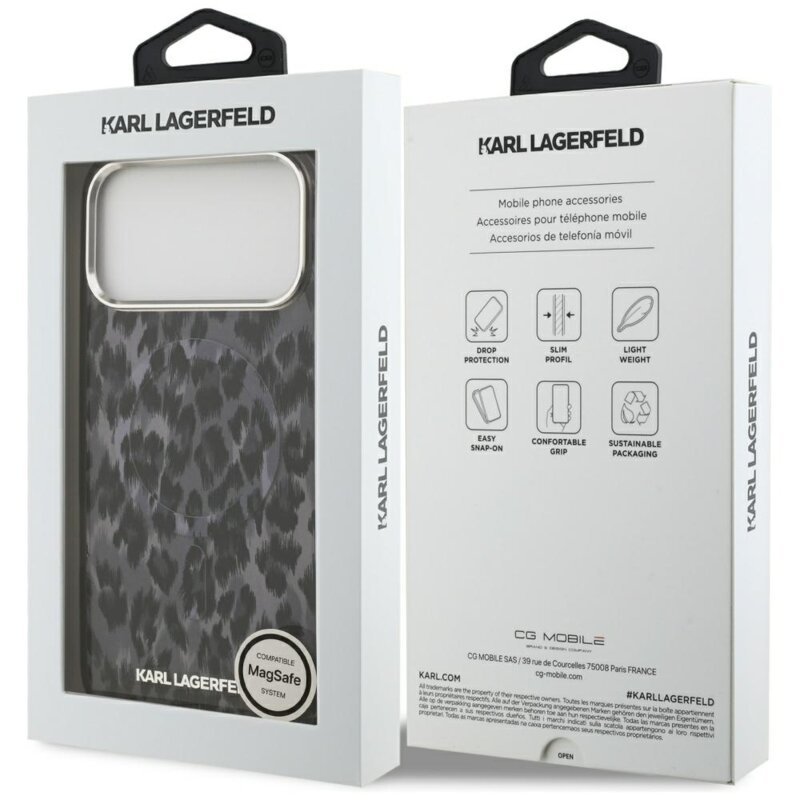 Husa iPhone 17 Pro Max Karl Lagerfeld IML Leopard Pattern MagSafe, negru, KLHMP17XHDLEOICK