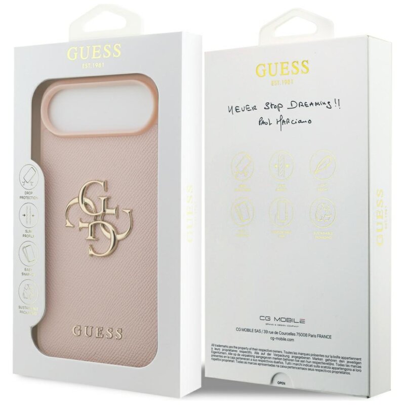 Husa originala Guess iPhone 17 Air Hardcase 4G Grained Big and Classic Logo, roz, GUHCP17MPGT4MBP