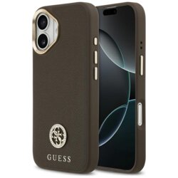 Husa iPhone 17 Guess Grained Strass Logo MagSafe, maro, GUHMP17SPGCRMDEW