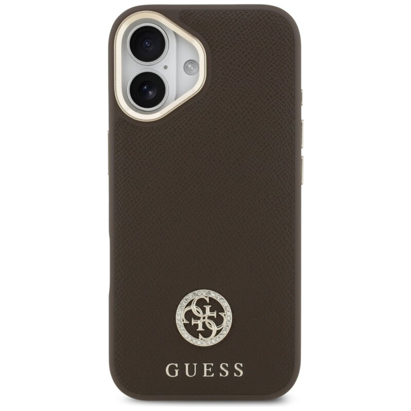 Husa iPhone 17 Guess Grained Strass Logo MagSafe, maro, GUHMP17SPGCRMDEW