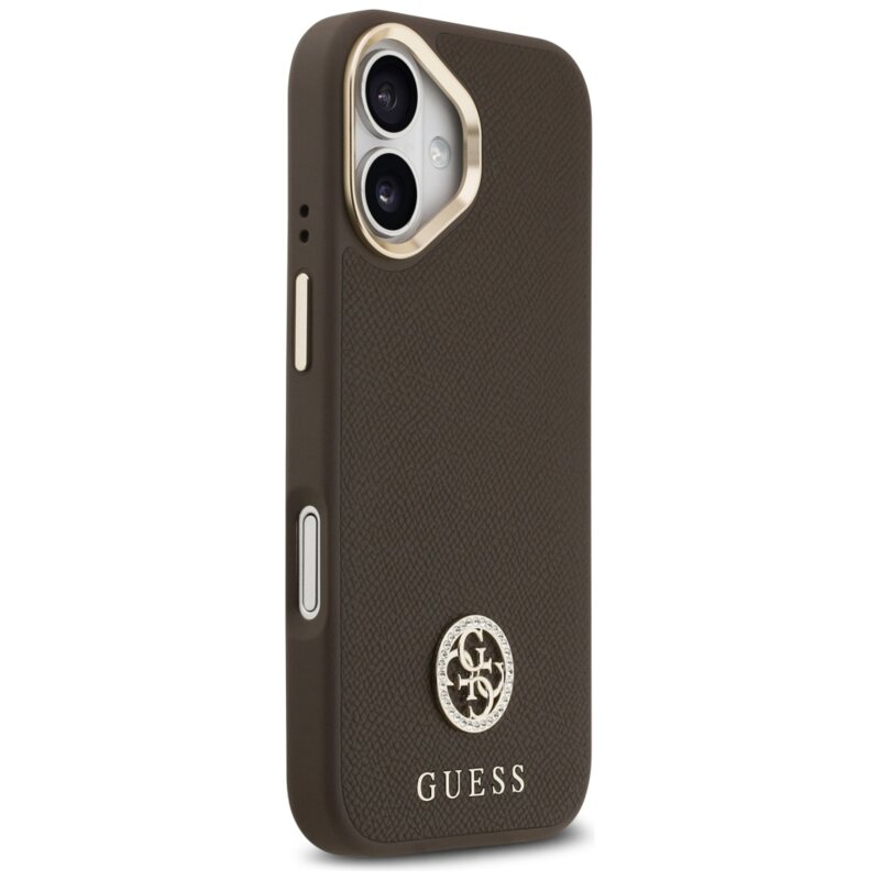 Husa iPhone 17 Guess Grained Strass Logo MagSafe, maro, GUHMP17SPGCRMDEW