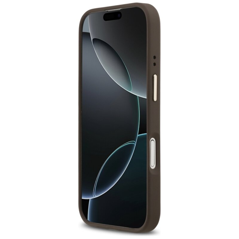 Husa iPhone 17 Guess Grained Strass Logo MagSafe, maro, GUHMP17SPGCRMDEW