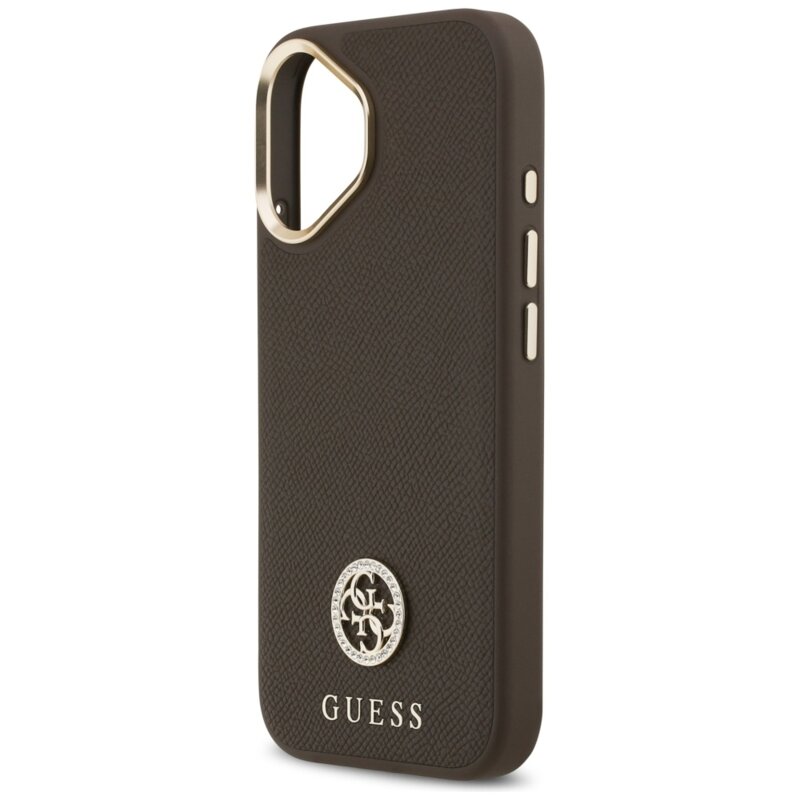 Husa iPhone 17 Guess Grained Strass Logo MagSafe, maro, GUHMP17SPGCRMDEW