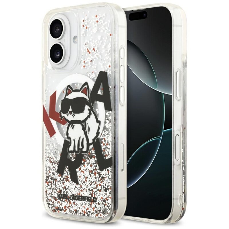 Husa Karl Lagerfeld iPhone 17 Liquid Glitter Choupette Logo MagSafe, transparenta, KLHMP17SLCHSCTDT