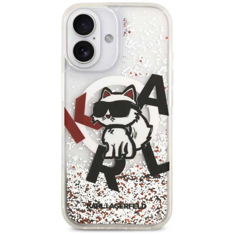 Husa Karl Lagerfeld iPhone 17 Liquid Glitter Choupette Logo MagSafe, transparenta, KLHMP17SLCHSCTDT