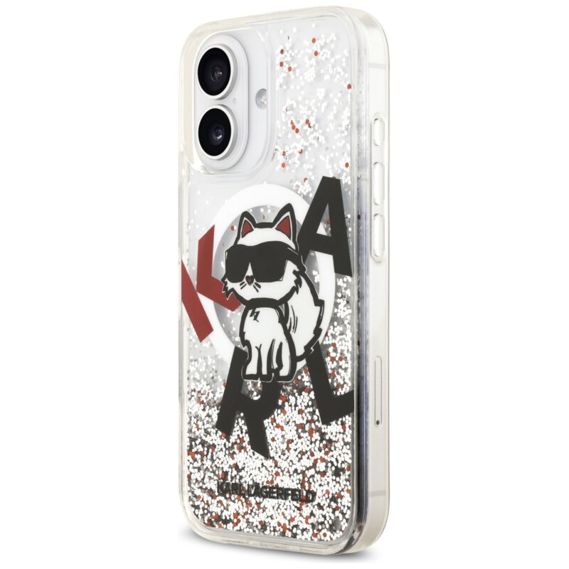 Husa Karl Lagerfeld iPhone 17 Liquid Glitter Choupette Logo MagSafe, transparenta, KLHMP17SLCHSCTDT
