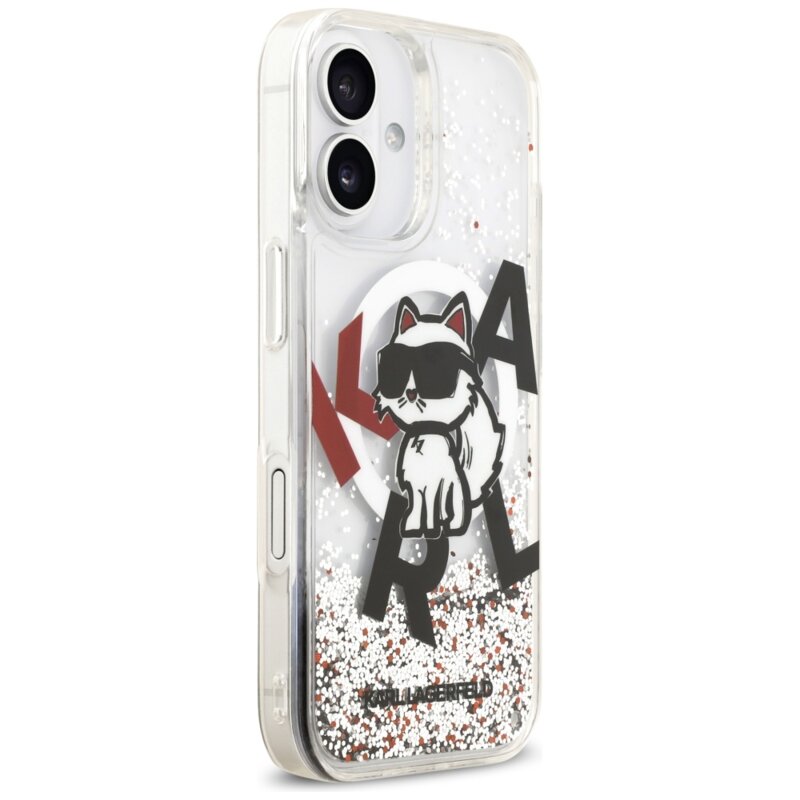 Husa Karl Lagerfeld iPhone 17 Liquid Glitter Choupette Logo MagSafe, transparenta, KLHMP17SLCHSCTDT
