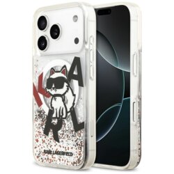 Husa Karl Lagerfeld iPhone 17 Pro Liquid Glitter Choupette Logo MagSafe, transparent, KLHMP17LLCHSCTDT