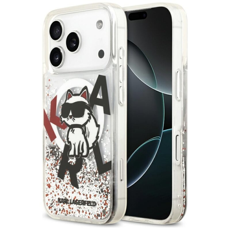 Husa Karl Lagerfeld iPhone 17 Pro Liquid Glitter Choupette Logo MagSafe, transparent, KLHMP17LLCHSCTDT