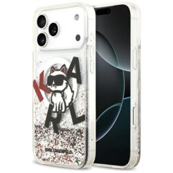 Husa Karl Lagerfeld iPhone 17 Pro Max Liquid Glitter Choupette Logo MagSafe, transparent, KLHMP17XLCHSCTDT
