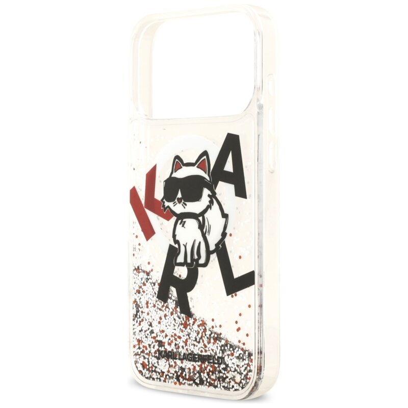 Husa Karl Lagerfeld iPhone 17 Pro Max Liquid Glitter Choupette Logo MagSafe, transparent, KLHMP17XLCHSCTDT
