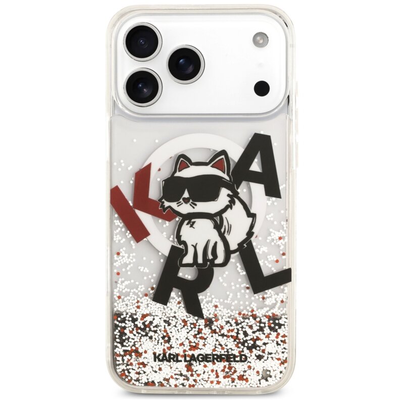 Husa Karl Lagerfeld iPhone 17 Pro Max Liquid Glitter Choupette Logo MagSafe, transparent, KLHMP17XLCHSCTDT