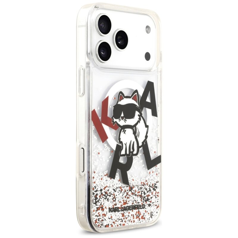 Husa Karl Lagerfeld iPhone 17 Pro Max Liquid Glitter Choupette Logo MagSafe, transparent, KLHMP17XLCHSCTDT