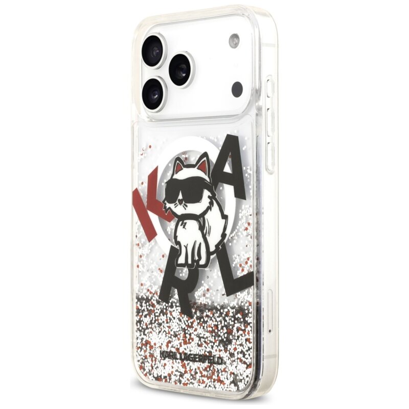 Husa Karl Lagerfeld iPhone 17 Pro Max Liquid Glitter Choupette Logo MagSafe, transparent, KLHMP17XLCHSCTDT