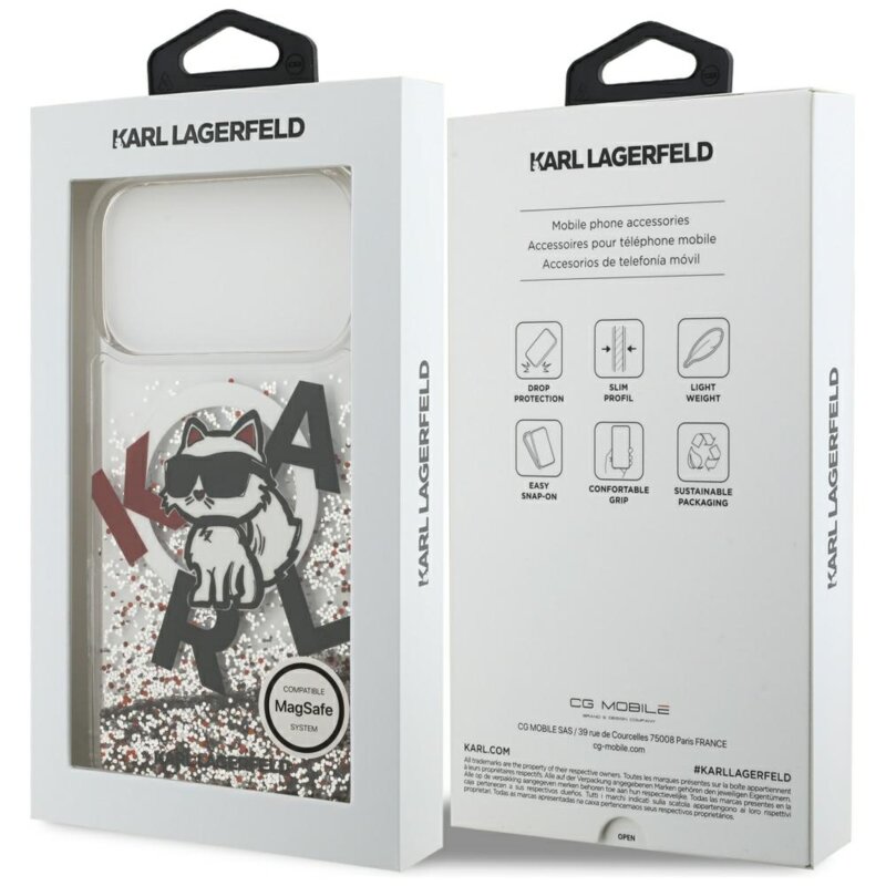Husa Karl Lagerfeld iPhone 17 Pro Max Liquid Glitter Choupette Logo MagSafe, transparent, KLHMP17XLCHSCTDT