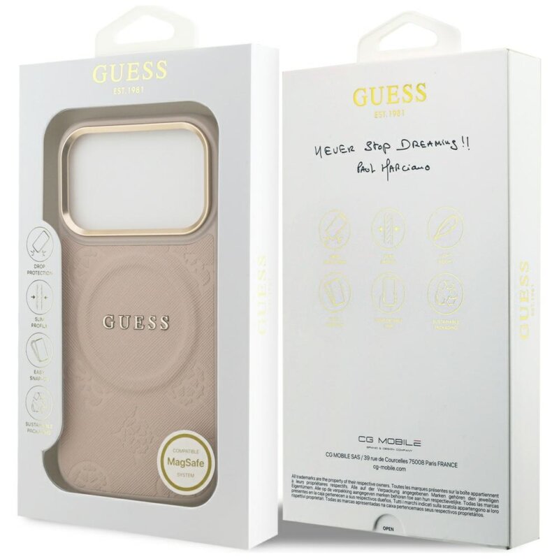 Husa iPhone 17 Pro Guess Peony Hot Stamp MagSafe, roz, GUHMP17LPSAMSECP