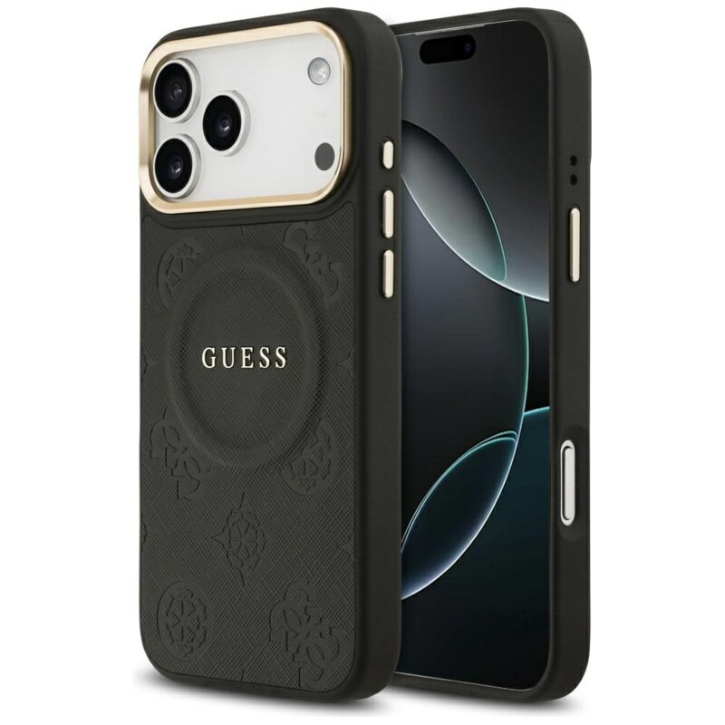 Husa iPhone 17 Pro Max Guess Peony Hot Stamp MagSafe, negru, GUHMP17XPSAMSECK