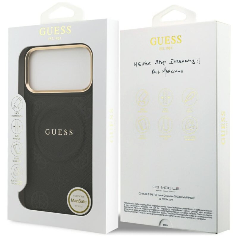 Husa iPhone 17 Pro Max Guess Peony Hot Stamp MagSafe, negru, GUHMP17XPSAMSECK