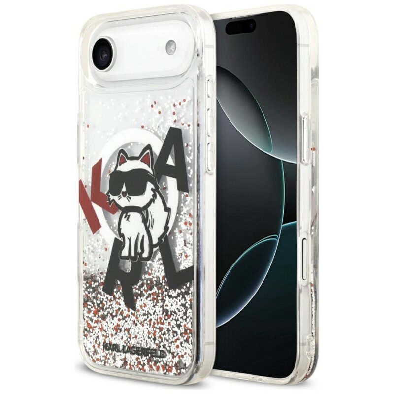 Husa Karl Lagerfeld iPhone 17 Air Liquid Glitter Choupette Logo MagSafe, transparent, KLHMP17MLCHSCTDT