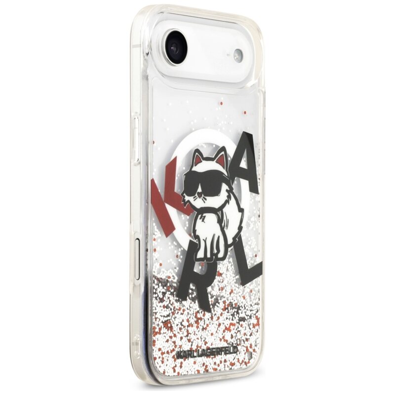 Husa Karl Lagerfeld iPhone 17 Air Liquid Glitter Choupette Logo MagSafe, transparent, KLHMP17MLCHSCTDT