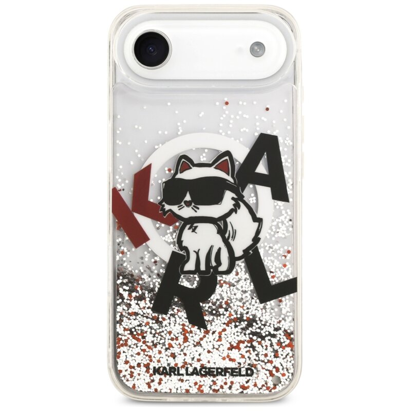 Husa Karl Lagerfeld iPhone 17 Air Liquid Glitter Choupette Logo MagSafe, transparent, KLHMP17MLCHSCTDT