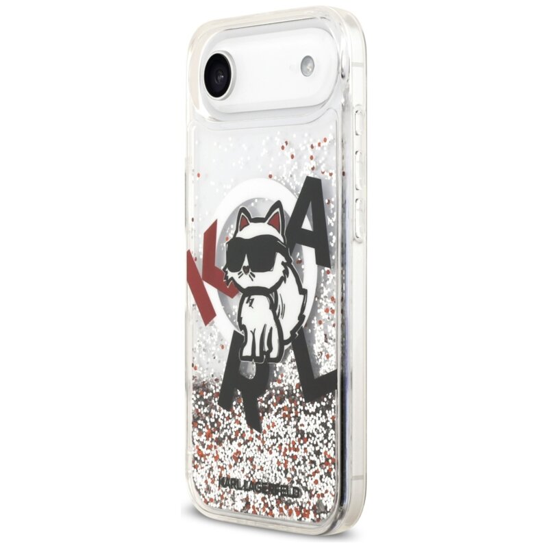 Husa Karl Lagerfeld iPhone 17 Air Liquid Glitter Choupette Logo MagSafe, transparent, KLHMP17MLCHSCTDT