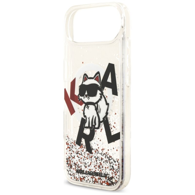 Husa Karl Lagerfeld iPhone 17 Air Liquid Glitter Choupette Logo MagSafe, transparent, KLHMP17MLCHSCTDT