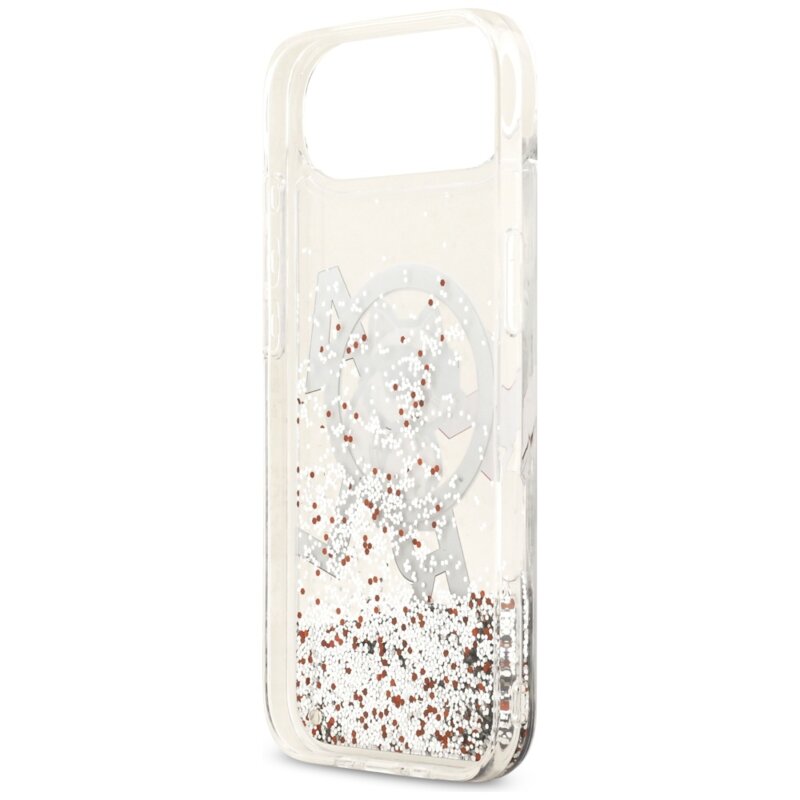 Husa Karl Lagerfeld iPhone 17 Air Liquid Glitter Choupette Logo MagSafe, transparent, KLHMP17MLCHSCTDT