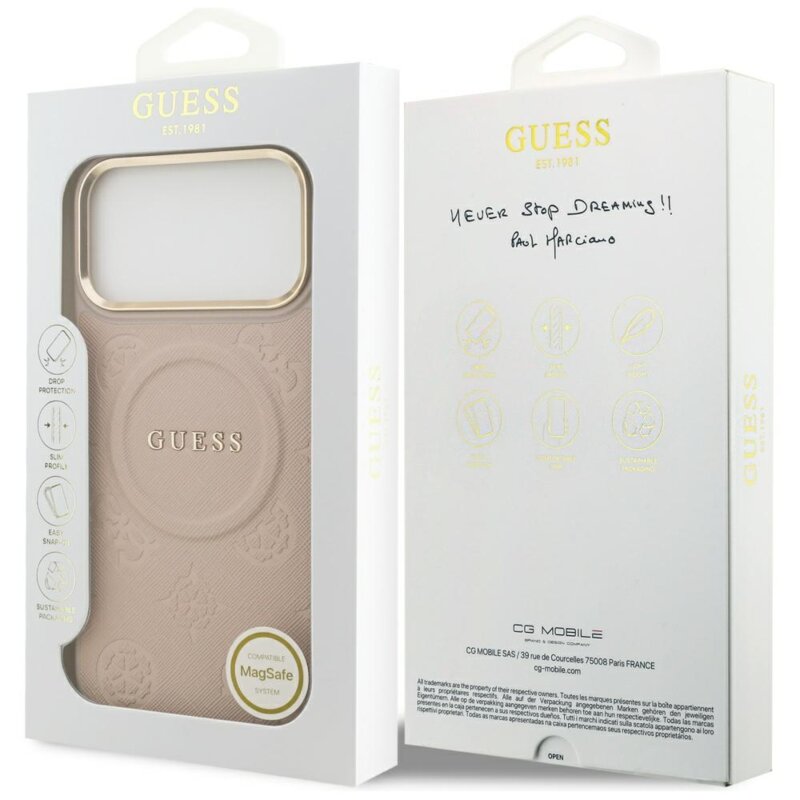 Husa iPhone 17 Pro Max Guess Peony Hot Stamp MagSafe, roz, GUHMP17XPSAMSECP