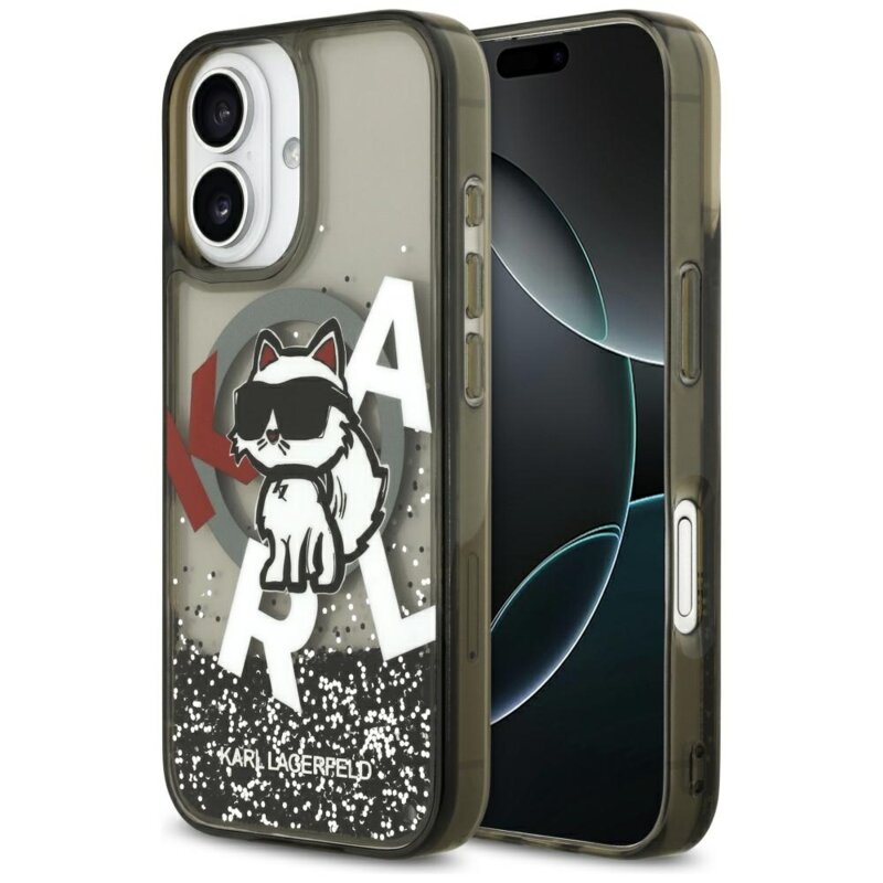 Husa Karl Lagerfeld iPhone 17 Liquid Glitter Choupette Logo MagSafe, negru, KLHMP17SLCHSCTDK